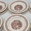 Komplet talerzy 6 osób brązowy pejzaż vintage 18 elementów