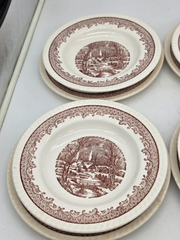 Komplet talerzy 6 osób brązowy pejzaż vintage 18 elementów