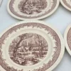Komplet talerzy 6 osób brązowy pejzaż vintage 18 elementów