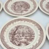 Komplet talerzy 6 osób brązowy pejzaż vintage 18 elementów
