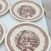 Komplet talerzy 6 osób brązowy pejzaż vintage 18 elementów