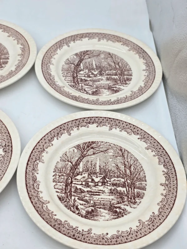 Komplet talerzy 6 osób brązowy pejzaż vintage 18 elementów