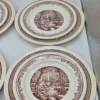 Komplet talerzy 6 osób brązowy pejzaż vintage 18 elementów