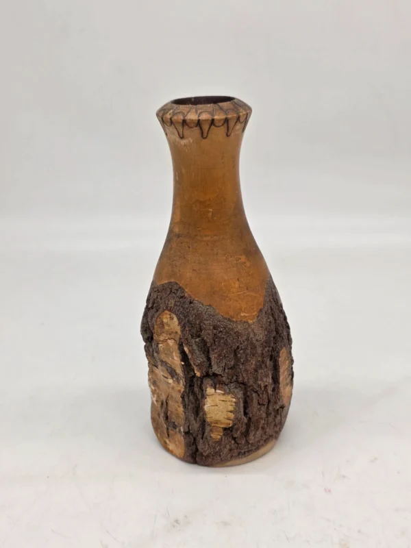 Rustykalny wazon drewniany z korą 24 cm ręcznie wykonany