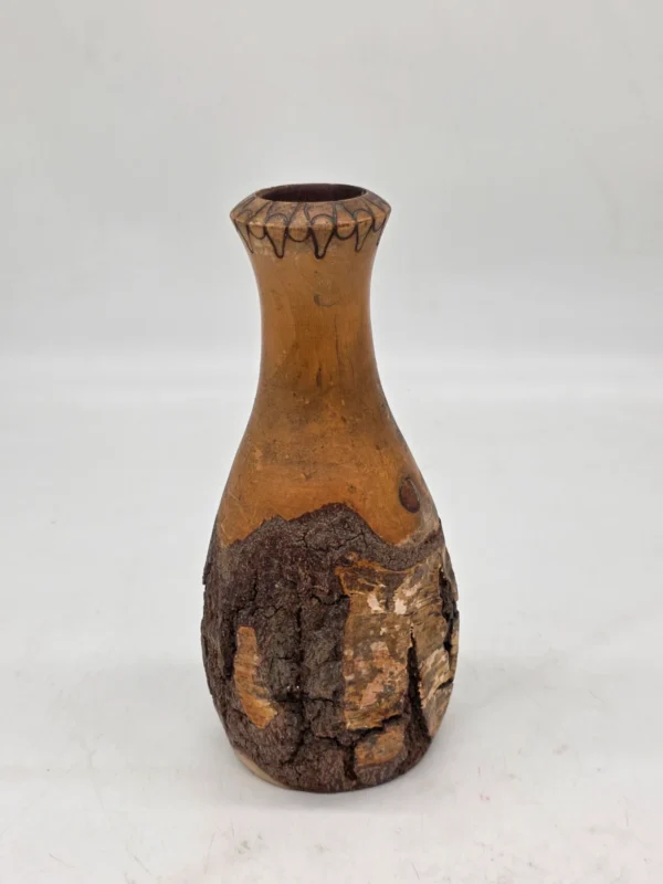 Rustykalny wazon drewniany z korą 24 cm ręcznie wykonany