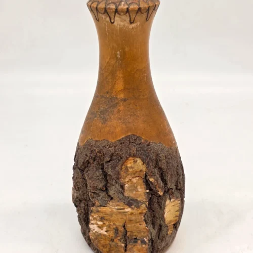 Rustykalny wazon drewniany z korą 24 cm ręcznie wykonany