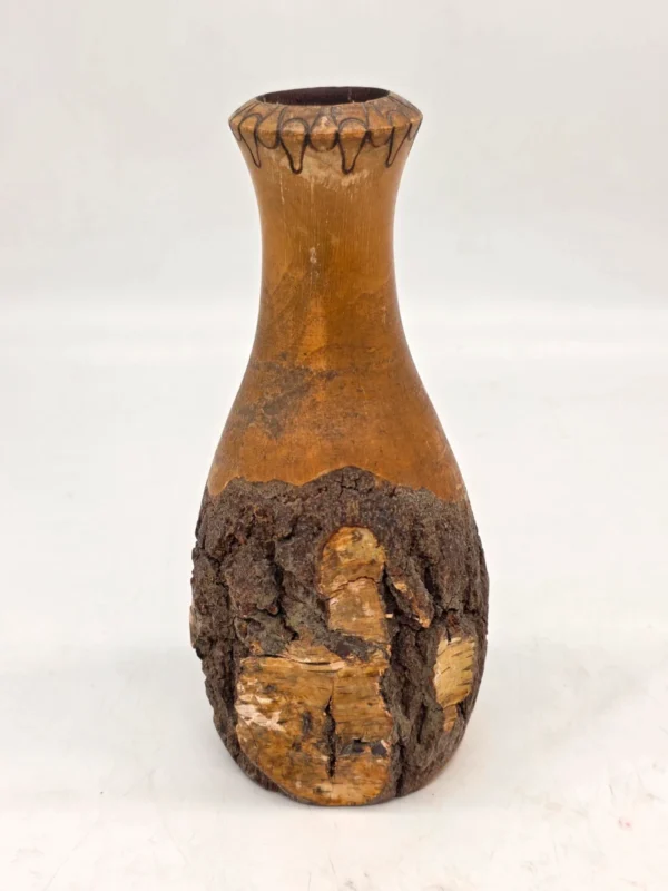 Rustykalny wazon drewniany z korą 24 cm ręcznie wykonany