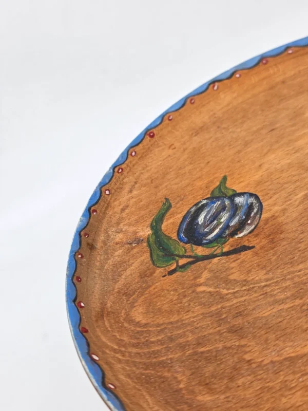 Drewniana patera na nodze ręcznie malowana 25 cm folk vintage