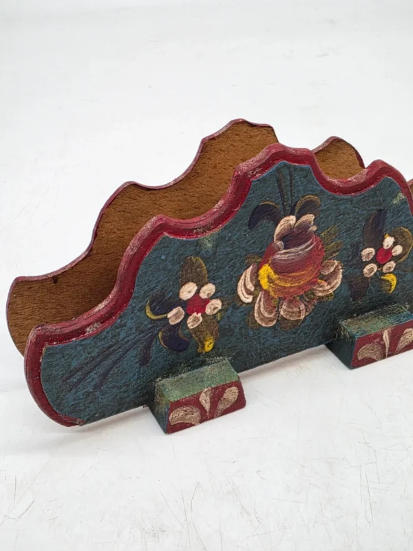 Drewniany serwetnik folk ręcznie malowany 15x8 cm vintage