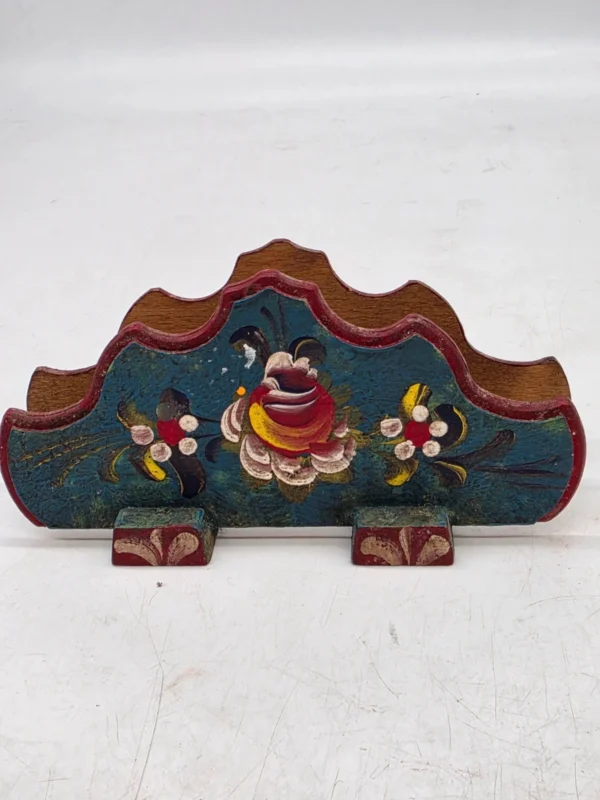 Drewniany serwetnik folk ręcznie malowany 15x8 cm vintage