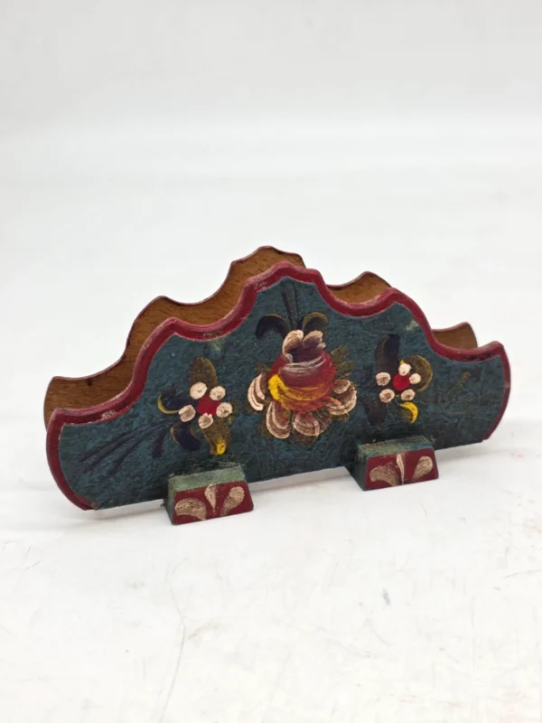 Drewniany serwetnik folk ręcznie malowany 15x8 cm vintage