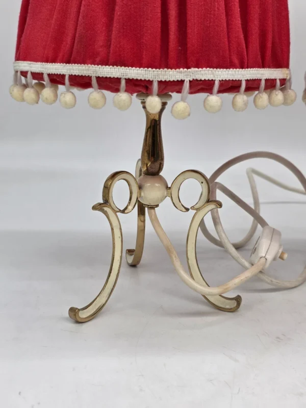 Para lampek stołowych vintage czerwone abażury z pomponami