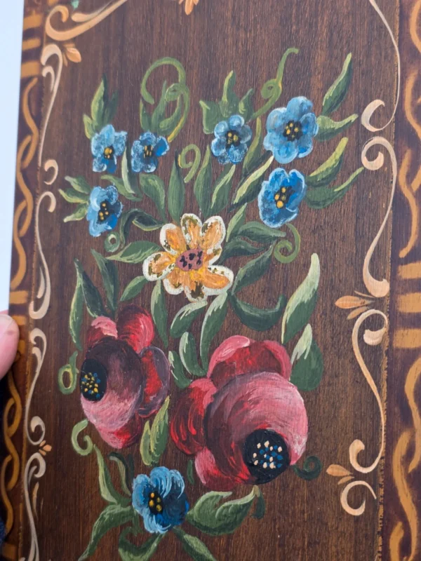 Obraz ludowy na desce sygnowany kwiaty folk 20x30