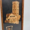 Obraz intarsja wieża ratusz herb bocian vintage ręczna praca 19x42