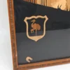 Obraz intarsja wieża ratusz herb bocian vintage ręczna praca 19x42