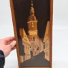Obraz intarsja drewniana uliczka z kościołem vintage 19x42