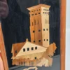 Obraz intarsja wieża ratusz herb bocian vintage ręczna praca 19x42