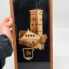 Obraz intarsja wieża ratusz herb bocian vintage ręczna praca 19x42