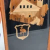 Obraz intarsja wieża ratusz herb bocian vintage ręczna praca 19x42