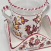 Włoski zestaw ceramiczny pojemnik z podstawką ręcznie malowany kogut