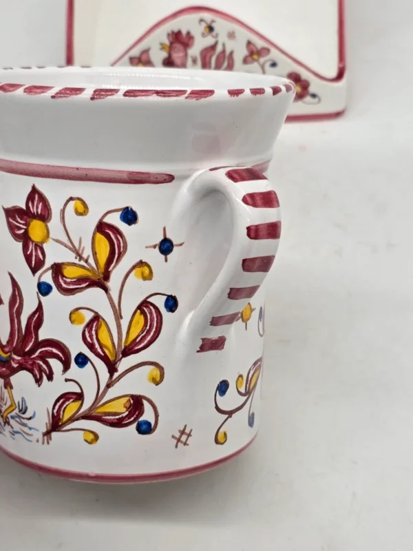 Włoski zestaw ceramiczny pojemnik z podstawką ręcznie malowany kogut
