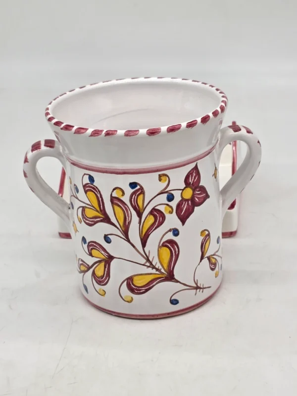 Włoski zestaw ceramiczny pojemnik z podstawką ręcznie malowany kogut