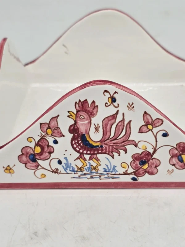 Włoski zestaw ceramiczny pojemnik z podstawką ręcznie malowany kogut