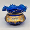 Wazon patera szkło kobaltowe Bohemia złocenia wysoka emalia kwiaty 20 cm