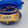 Wazon patera szkło kobaltowe Bohemia złocenia wysoka emalia kwiaty 20 cm