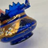 Wazon patera szkło kobaltowe Bohemia złocenia wysoka emalia kwiaty 20 cm