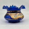 Wazon patera szkło kobaltowe Bohemia złocenia wysoka emalia kwiaty 20 cm