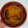 Talerz drewniany ozdobny ręcznie malowany pejzaż folk art vintage 24 cm