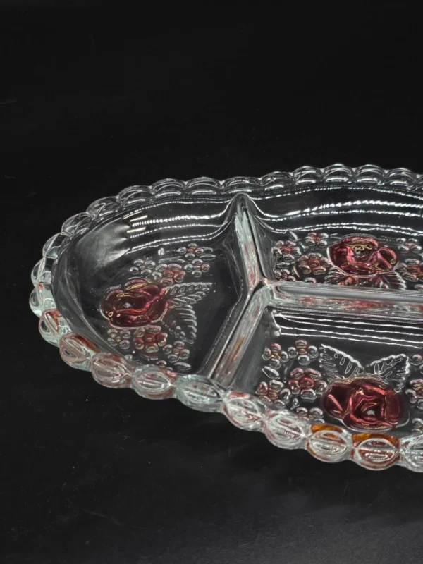 Szklana patera kabaret z motywem róż 30x20 cm