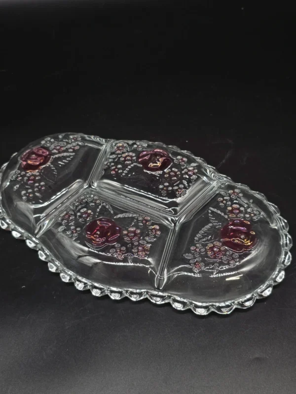 Szklana patera kabaret z motywem róż 30x20 cm