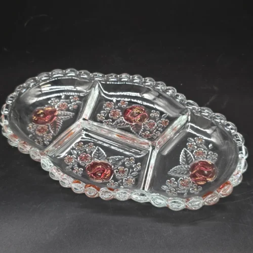Szklana patera kabaret z motywem róż 30x20 cm