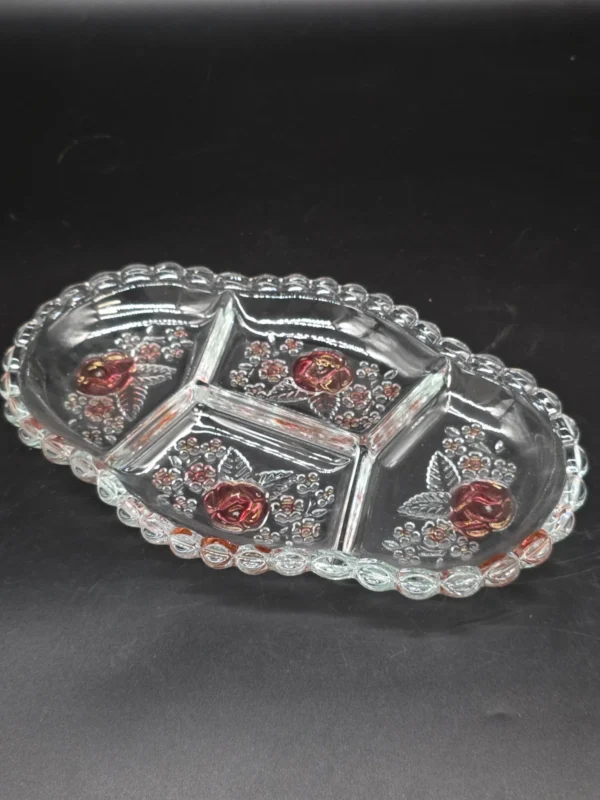 Szklana patera kabaret z motywem róż 30x20 cm
