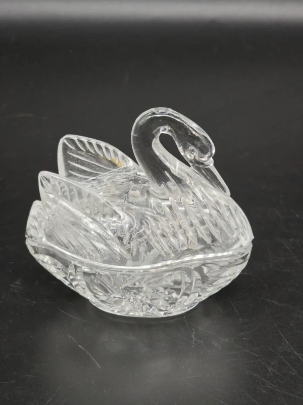 Szklany pojemnik łabędź maselnica bomboniera szkło vintage 10 cm