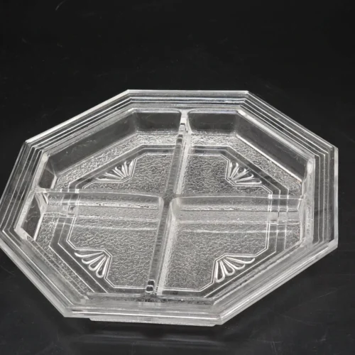 Szklana patera dzielona kabaret Art Deco grube szkło 24 cm