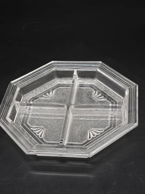 Szklana patera dzielona kabaret Art Deco grube szkło 24 cm