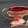 Sosjerka konfituriera rubinowa w złotej oprawie z łyżeczką 18 cm