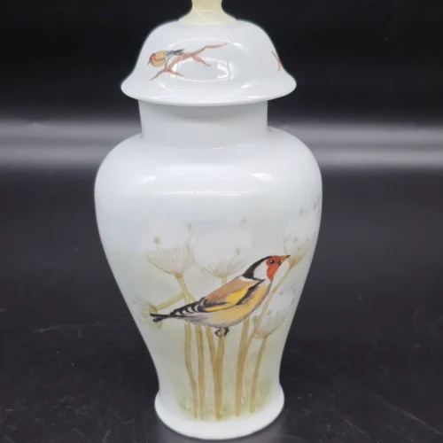 Porcelanowa waza z pokrywką motyw ptaka Szczygieł 24 cm