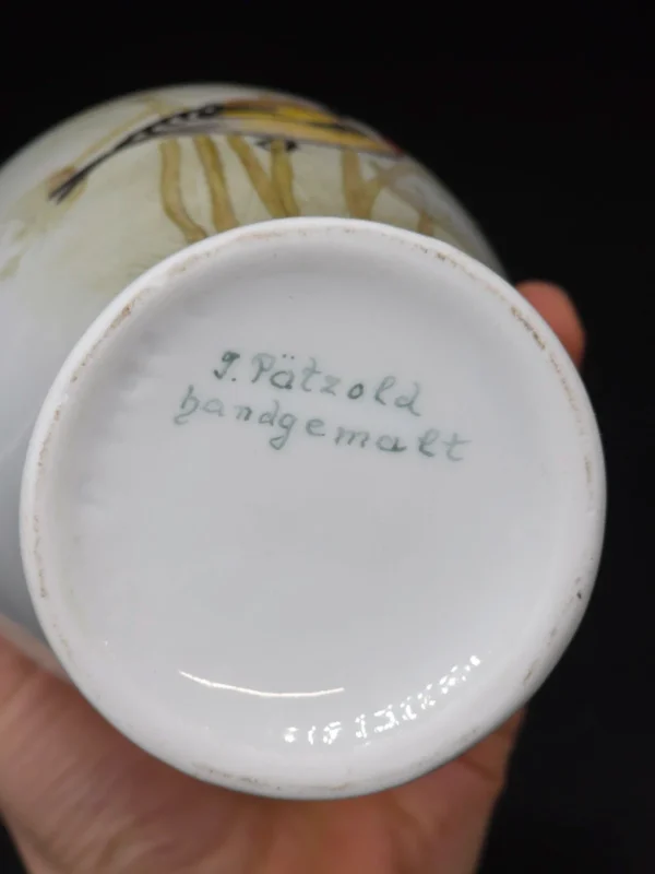 Porcelanowa waza z pokrywką motyw ptaka Szczygieł 24 cm
