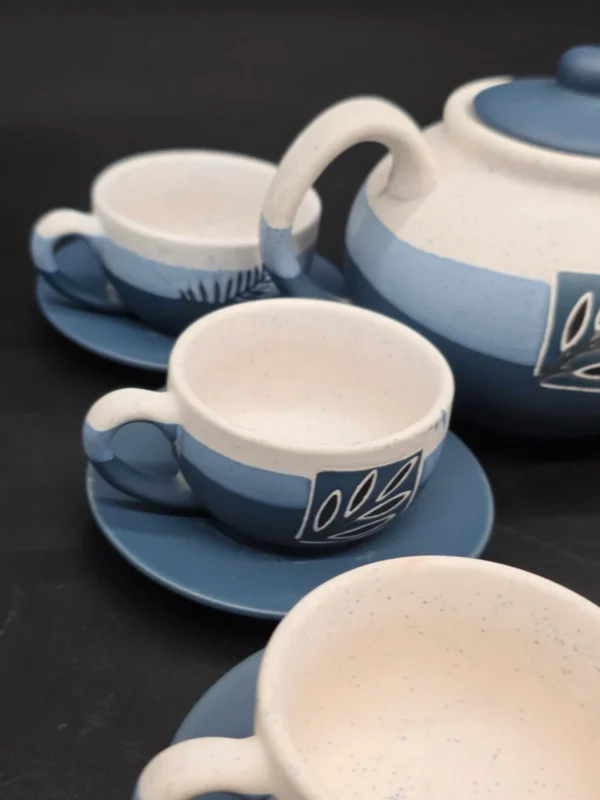 Serwis do herbaty ceramiczny niebieski zestaw 6 osób imbryk