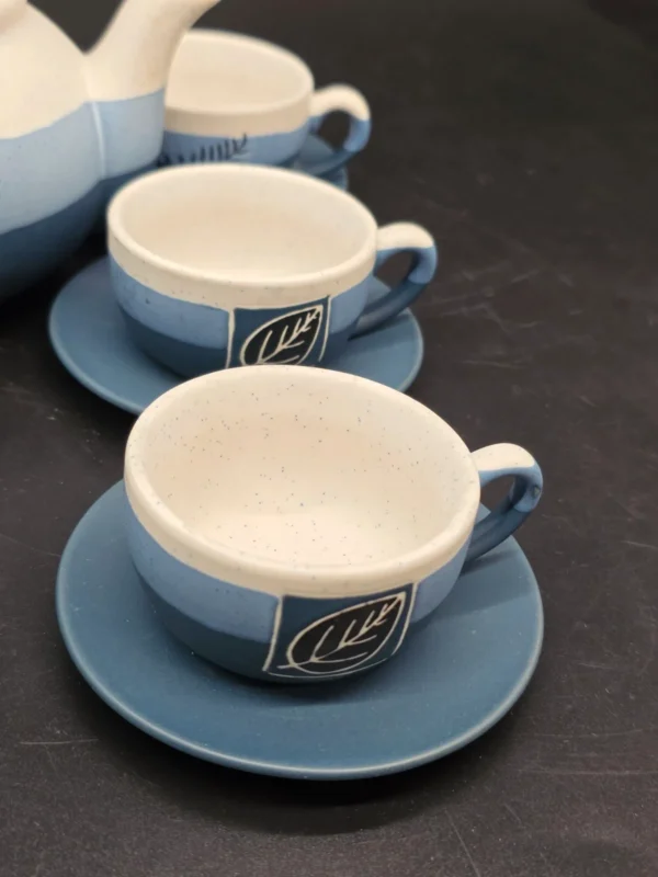 Serwis do herbaty ceramiczny niebieski zestaw 6 osób imbryk