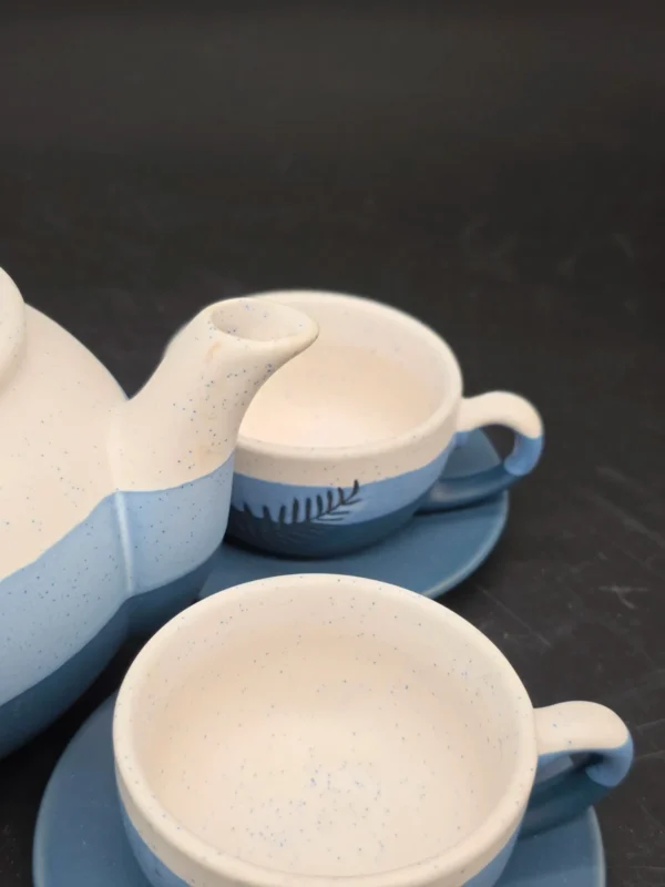 Serwis do herbaty ceramiczny niebieski zestaw 6 osób imbryk