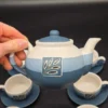 Serwis do herbaty ceramiczny niebieski zestaw 6 osób imbryk