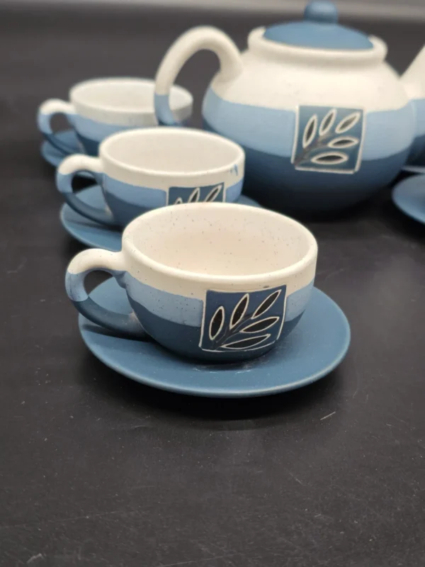 Serwis do herbaty ceramiczny niebieski zestaw 6 osób imbryk