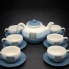 Serwis do herbaty ceramiczny niebieski zestaw 6 osób imbryk