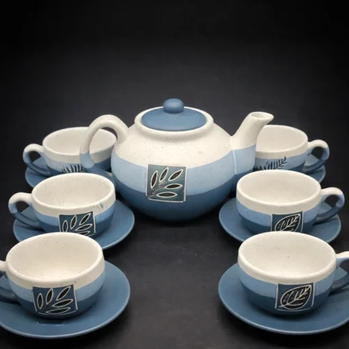 Serwis do herbaty ceramiczny niebieski zestaw 6 osób imbryk
