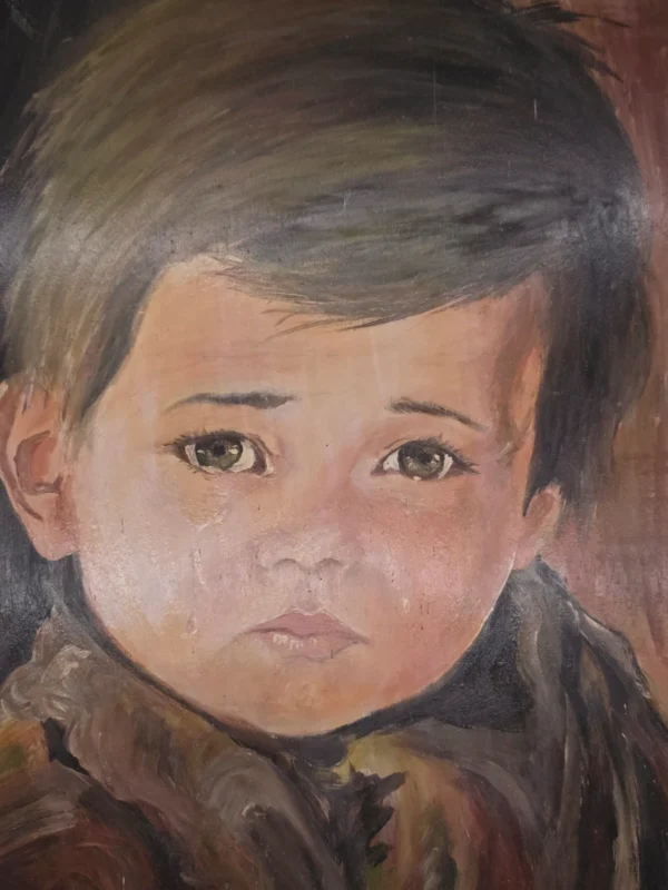Portret płaczącego chłopca obraz na płycie drewnianej 50x70 cm